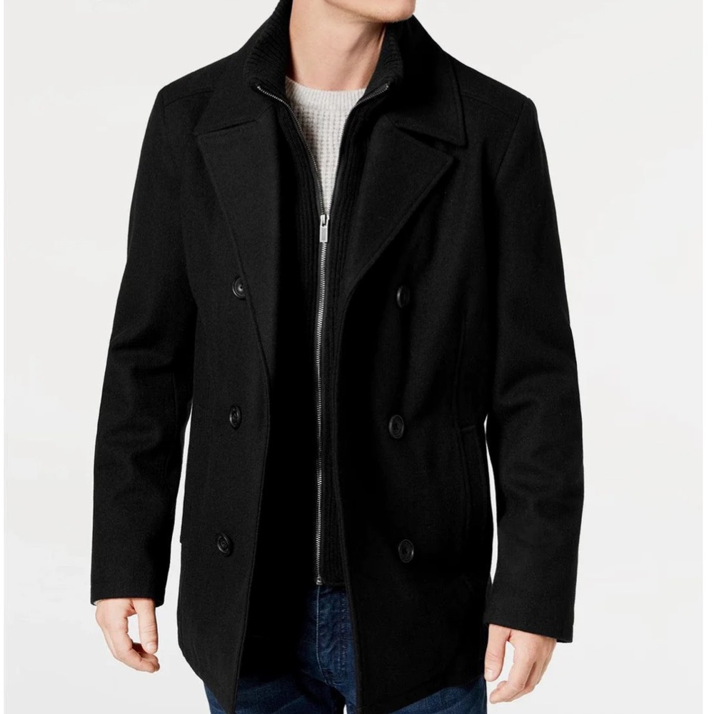 Kenneth Cole Men's Double Breasted Wool Blend Peacoat